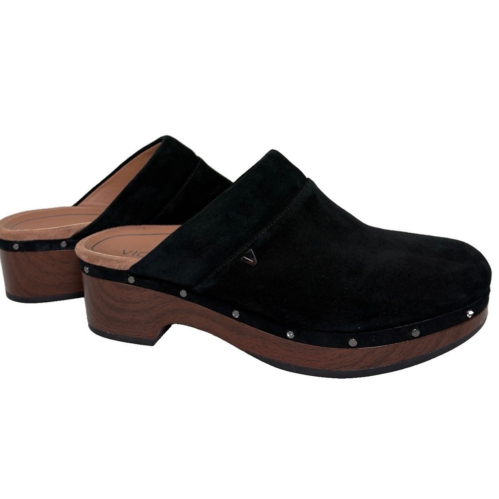 Vionic Kacie Suede Studded Clogs Womens 9 Black Boho Comfort